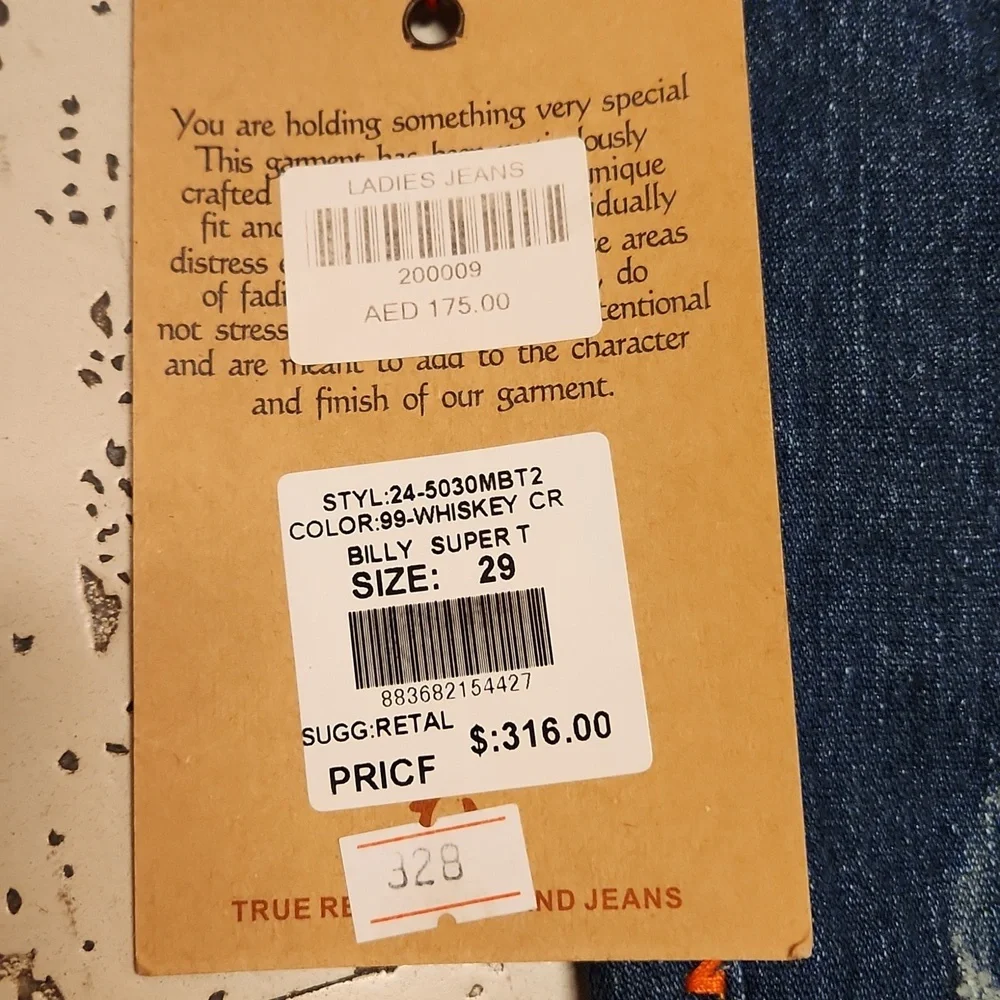 True Religion Dark Blue Distressed Billy Super T Slim Straight Leg Jeans BNWT - Picture 6 of 10